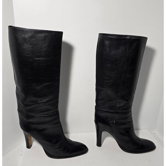 WOMANS BCBGMaxAzria Tall Black All Leather Boots Size US 9.5 B 4" Heel - Picture 5 of 11
